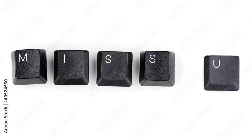 Keyboard keys saying miss u isolated on white