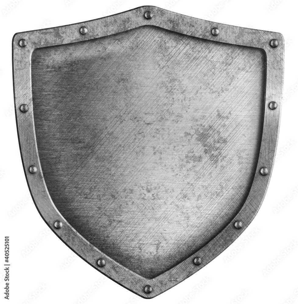 aged metal shield isolated on white