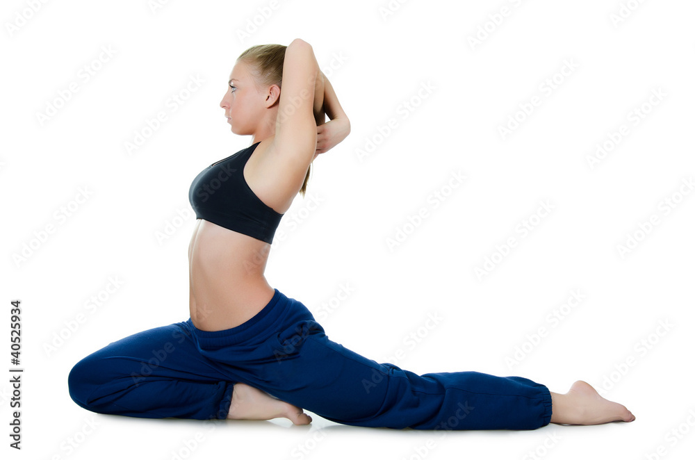 The girl the trainer on dances isolated on white  background