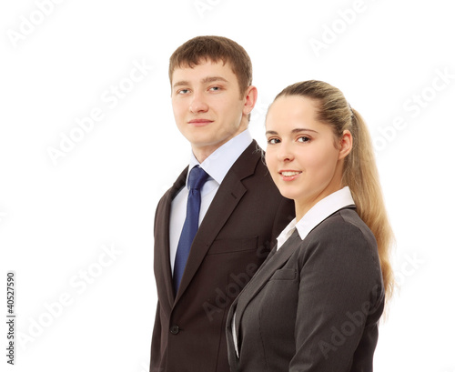 Young businesspersons standing isolated on white background