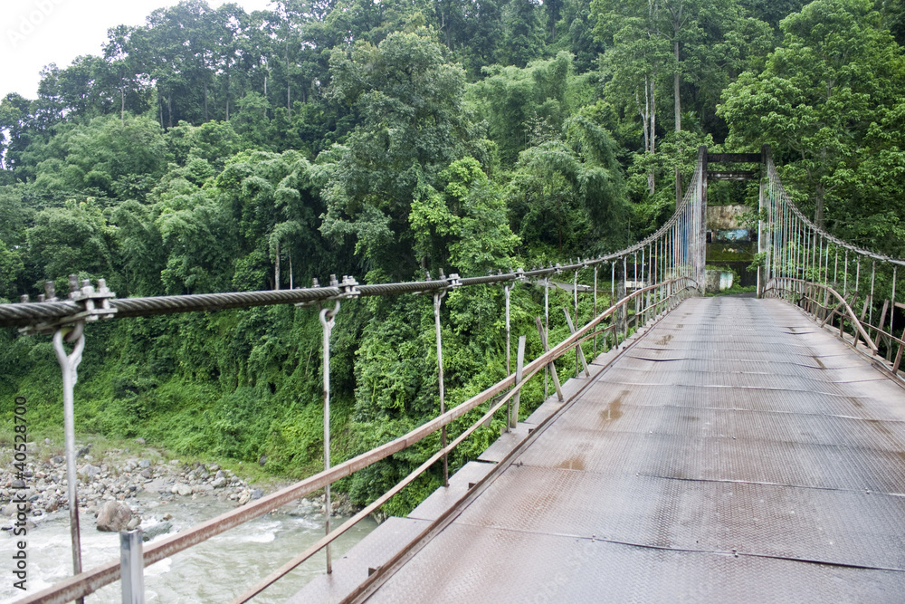 Suspension bridge on a border to Sikkim, India
