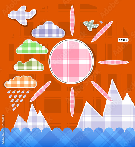 set of weather items with clouds vector
