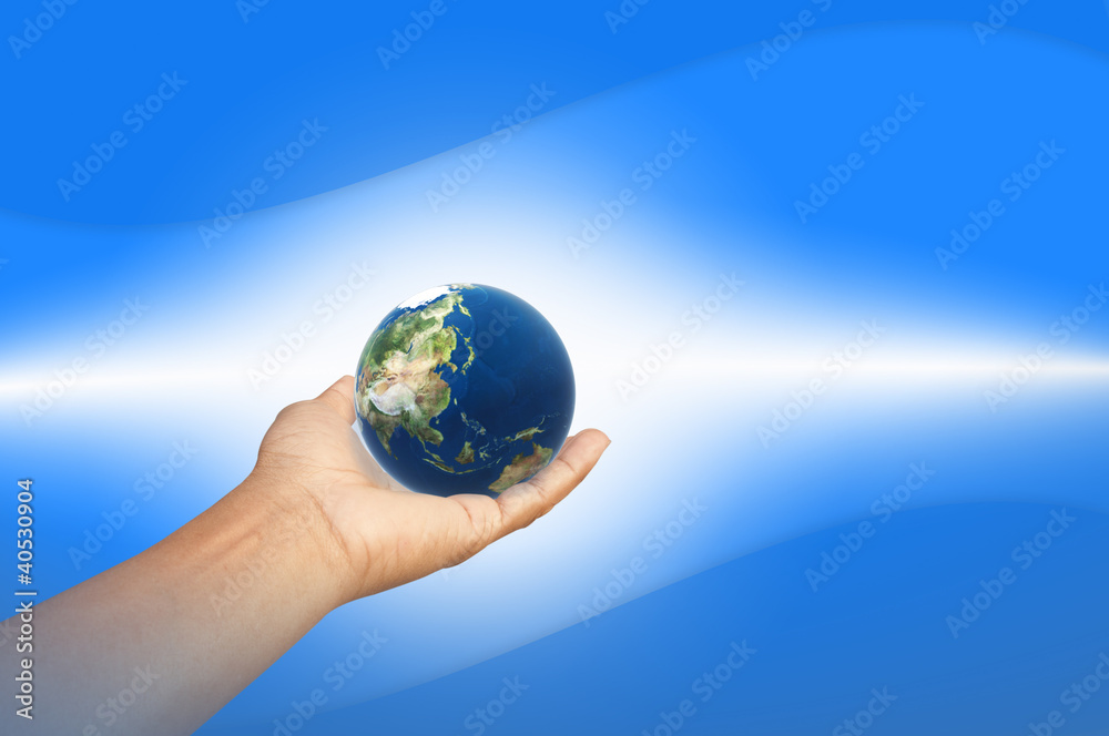 The earth in blue background The earth in blue background