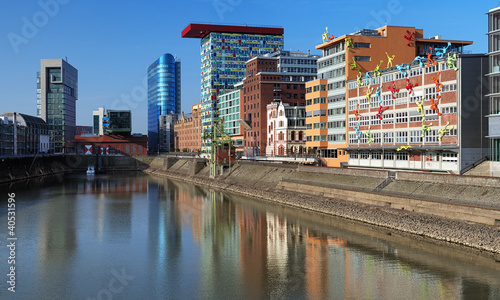 Obraz na płótnie Media Harbour of Dusseldorf with buildings in modern style w salonie