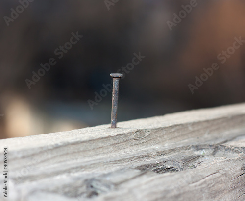old nail nailed in wood