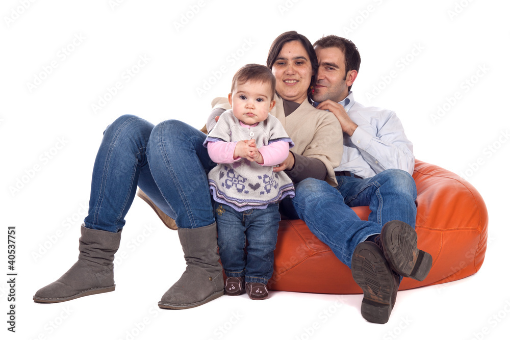 Happy family of parents and daughter in causal clothes Happy family of parents and daughter in causal clothes