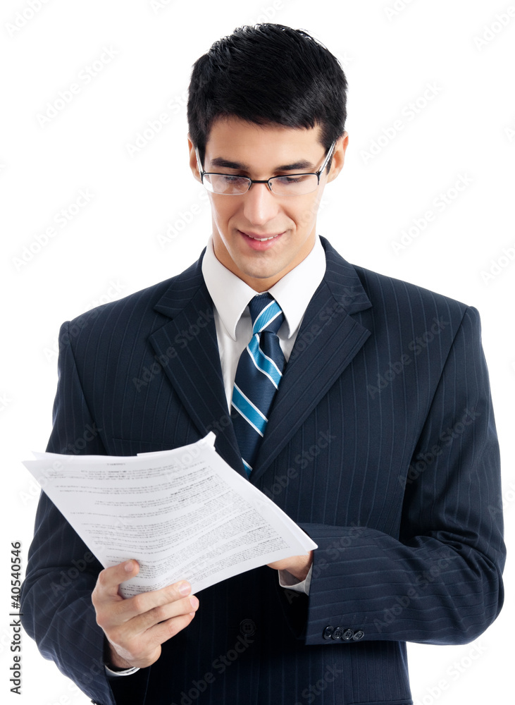 Businessman with documents, isolated