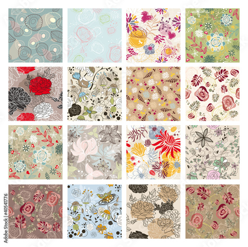 set of seamless floral background