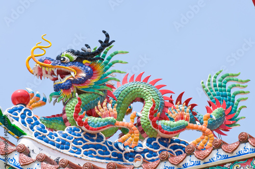 The Dragon status on roof of joss house