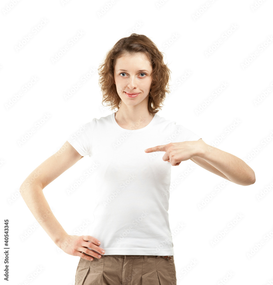 Young woman pointing at herself