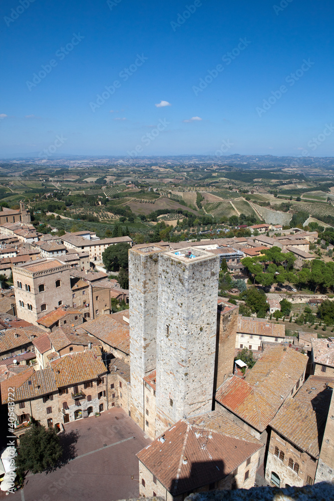 Tuscan village San Gimignano view from the tower