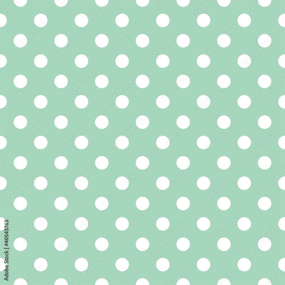 Vector pattern with white polka dots on mint background