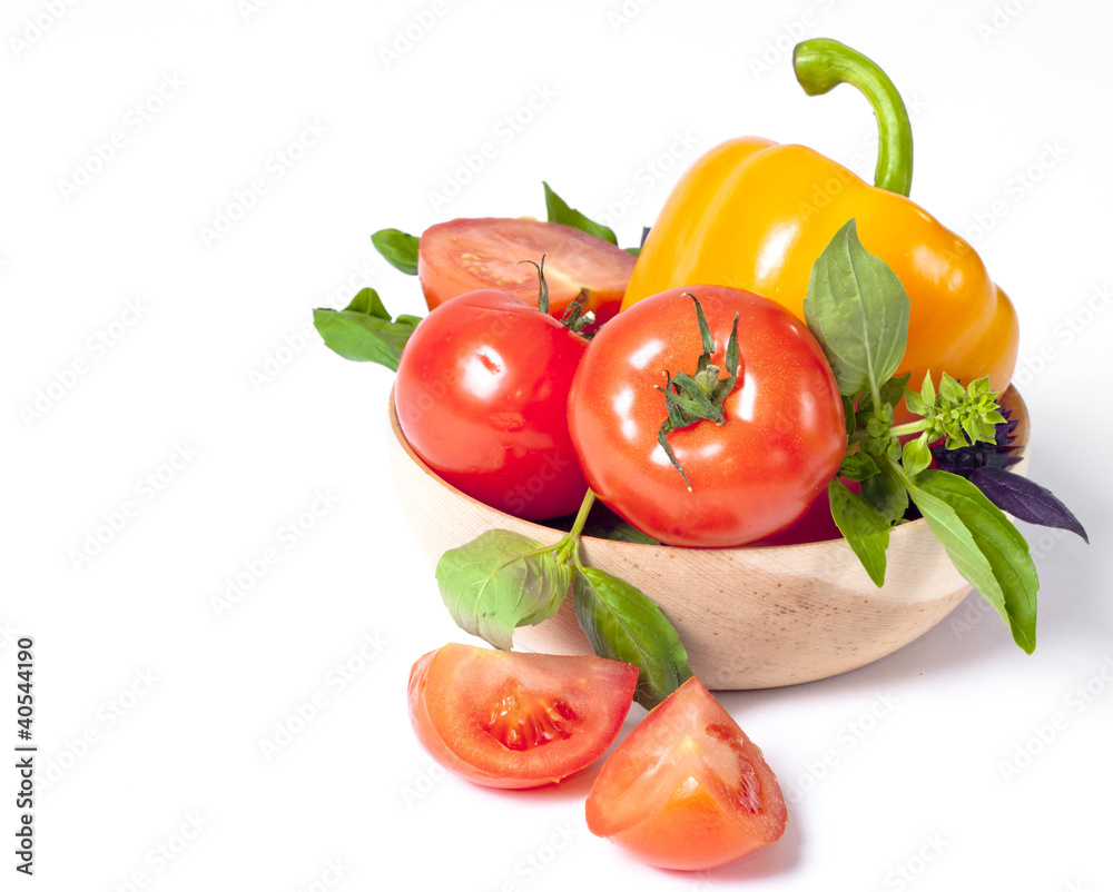 Tomato, pepper, red and green basil Tomato, pepper, red and green basil