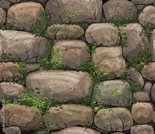 Vector seamless texture of stones covered moss.