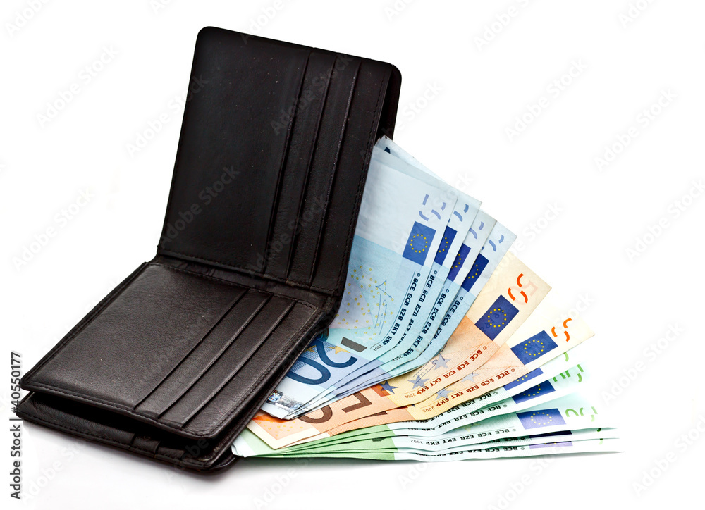 black wallet with Euro banknotes black wallet with Euro banknotes