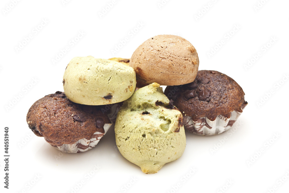 Cakes in different flavor on white background Cakes in different flavor on white background