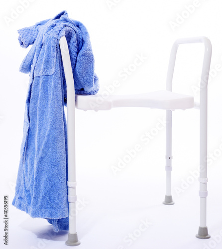 shower seat with bath coat, medical supply photo