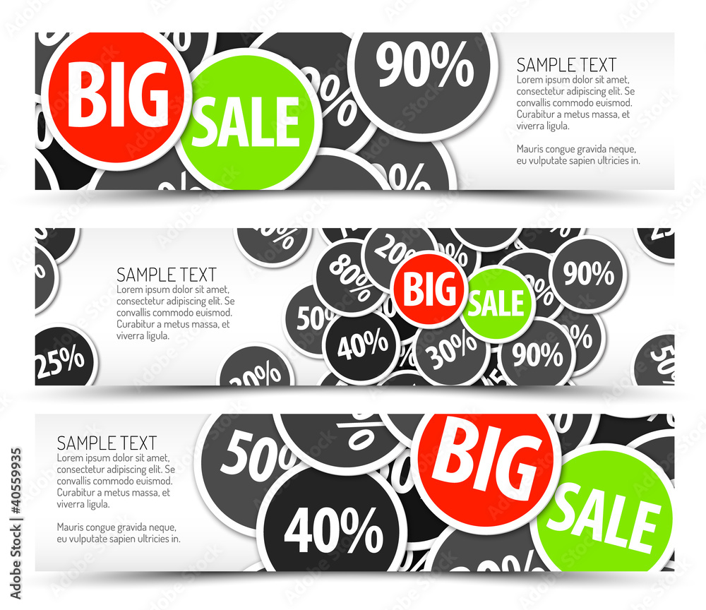 Set of vector big sale horizontal banners