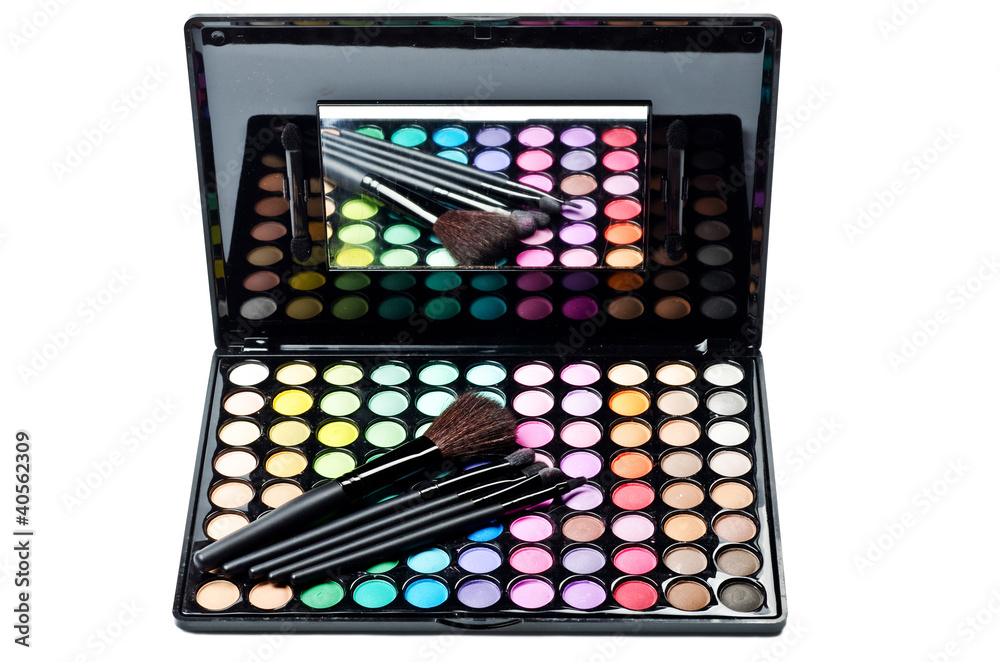 Multi colored make-up and brushes Multi colored make-up and brushes