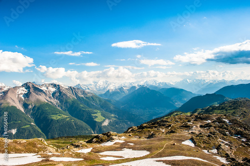 Mountain panorama with clouds and blue sky from Fiescheralp