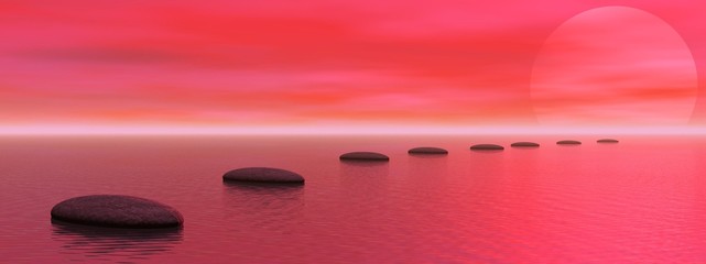 Fotobehang Roze Houten trap naar de zon  © Elenarts