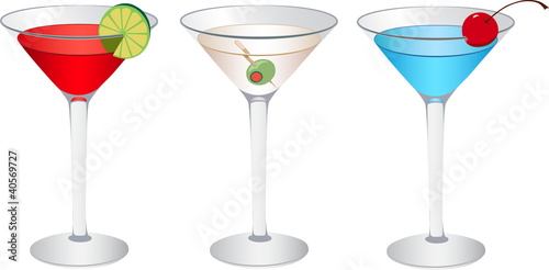 Cocktails: Cosmopolitan, Martini, Betty blue