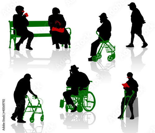Silhouette of old and disabled people.