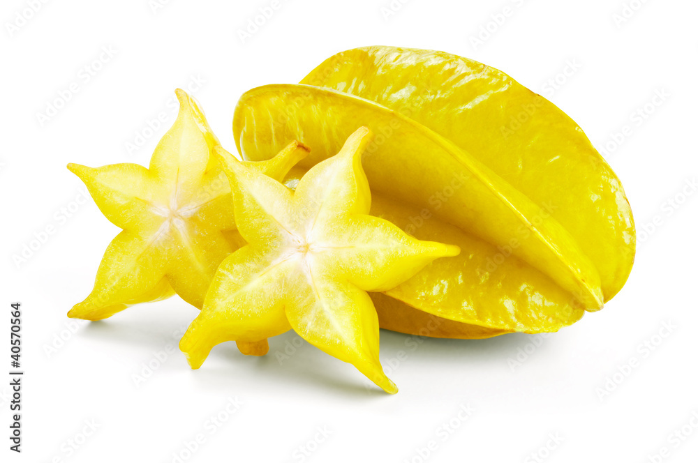 Starfruit with slices isolated on white Starfruit with slices isolated on white