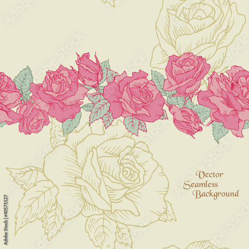 Seamless Flower Background - Hand Drawn Roses in vector