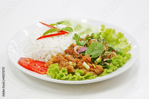 khao nam tok kai thai food