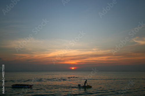 sunset in bangsan beach, thailand