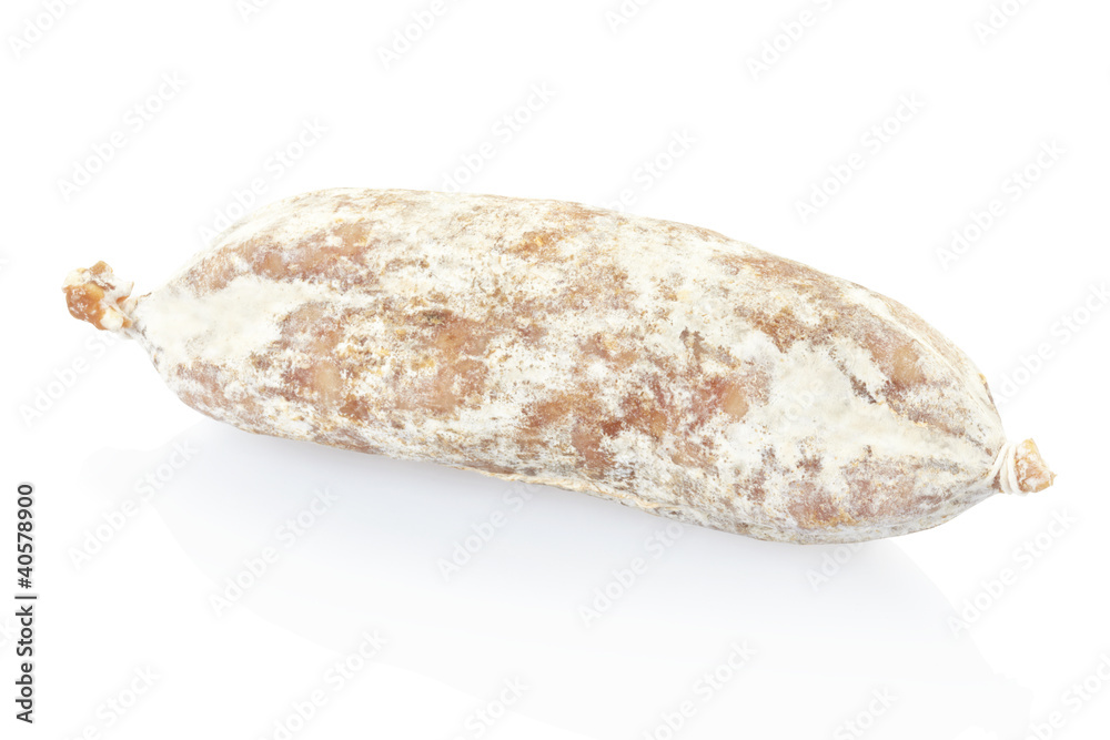 Salami on white, clipping path included