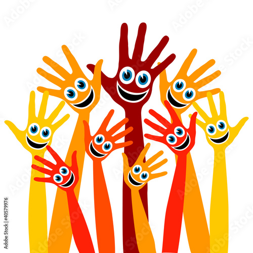 Hands with happy faces design.