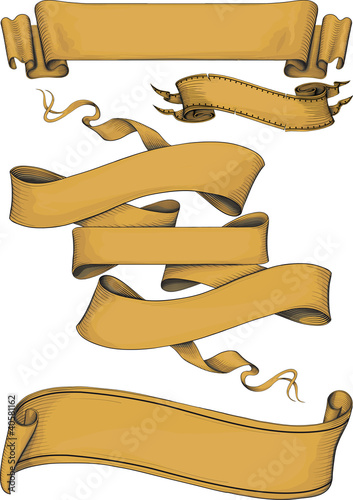 Ribbon banners engravin style. Color