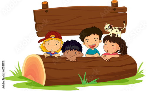 kids on log