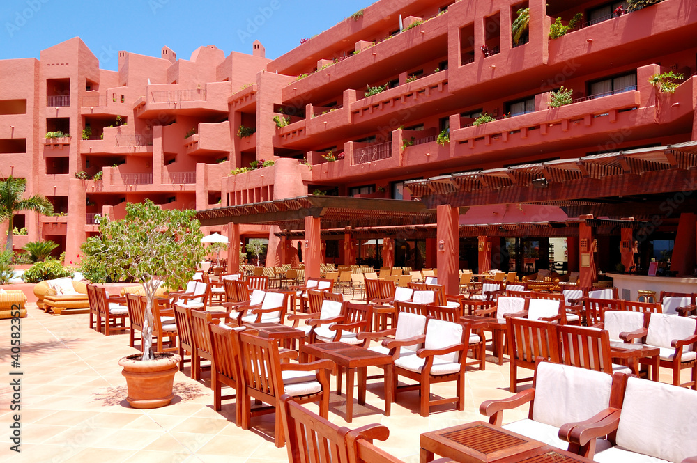 Outdoor restaurant  at luxury hotel, Tenerife island, Spain