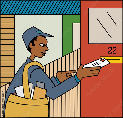 Young black mailman delivering mail