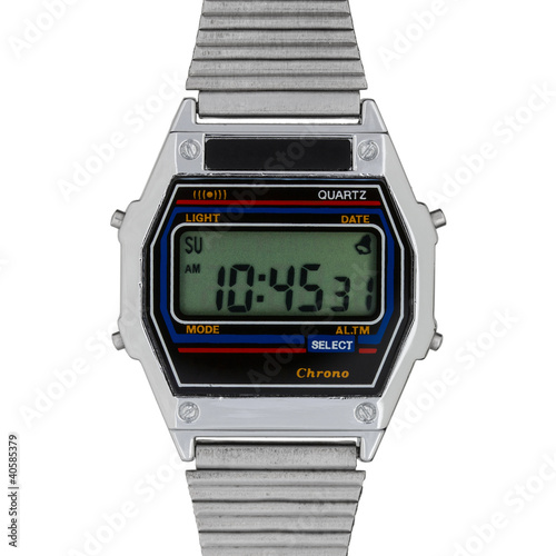 Vintage digital watch isolated on white