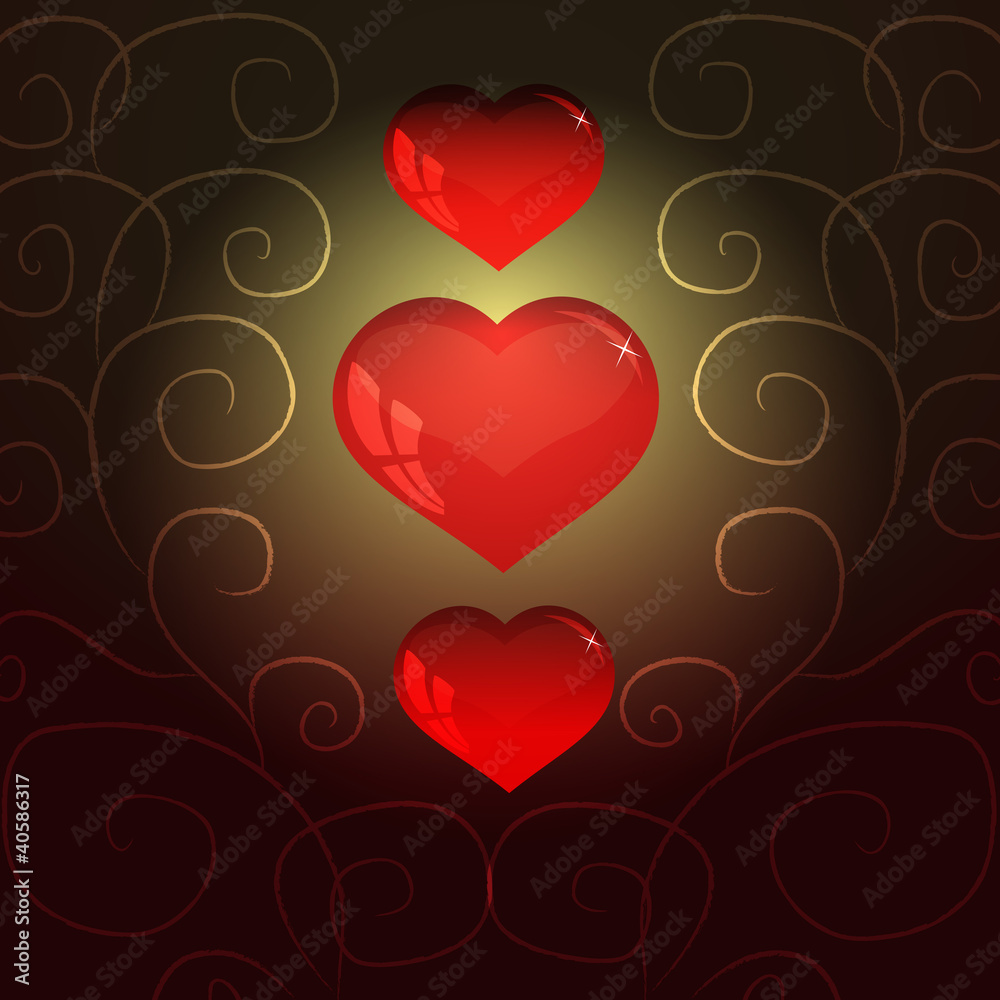 three hearts and the ornament on a dark background three hearts and the ornament on a dark background