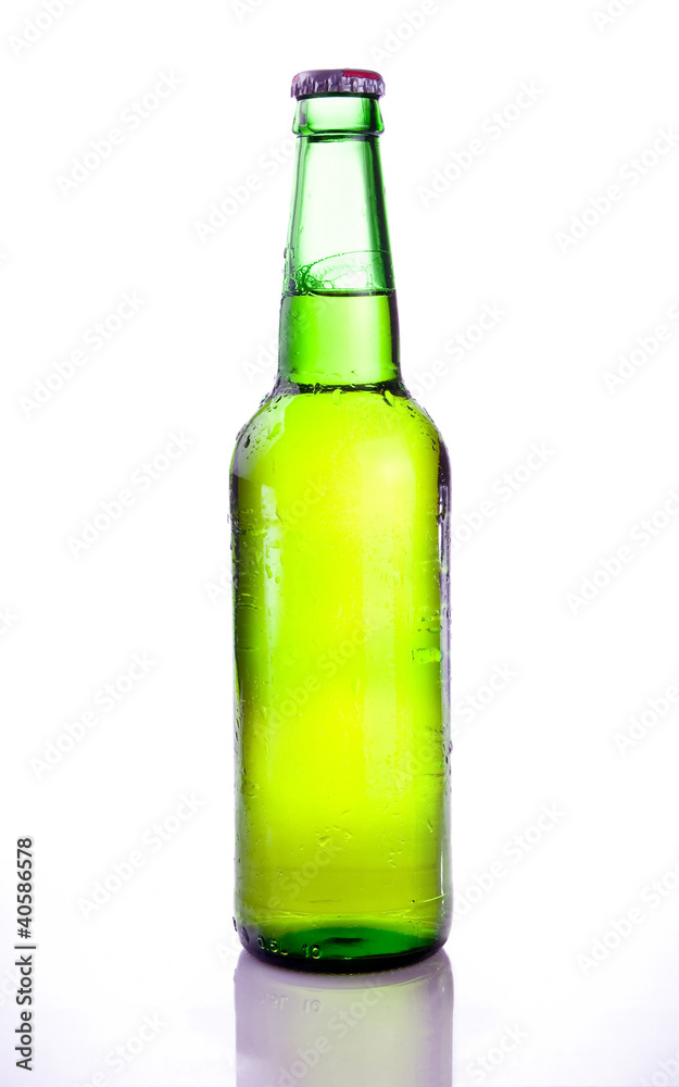 Beer Green Bottle with Condensation on a white background Beer Green Bottle with Condensation on a white background
