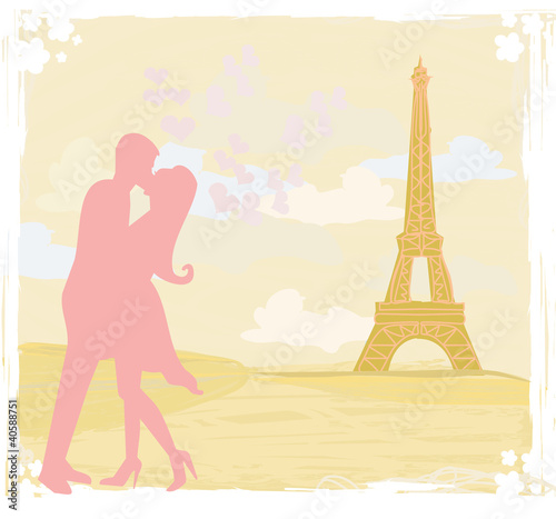 Romantic couple in Paris kissing near the Eiffel Tower © diavolessa