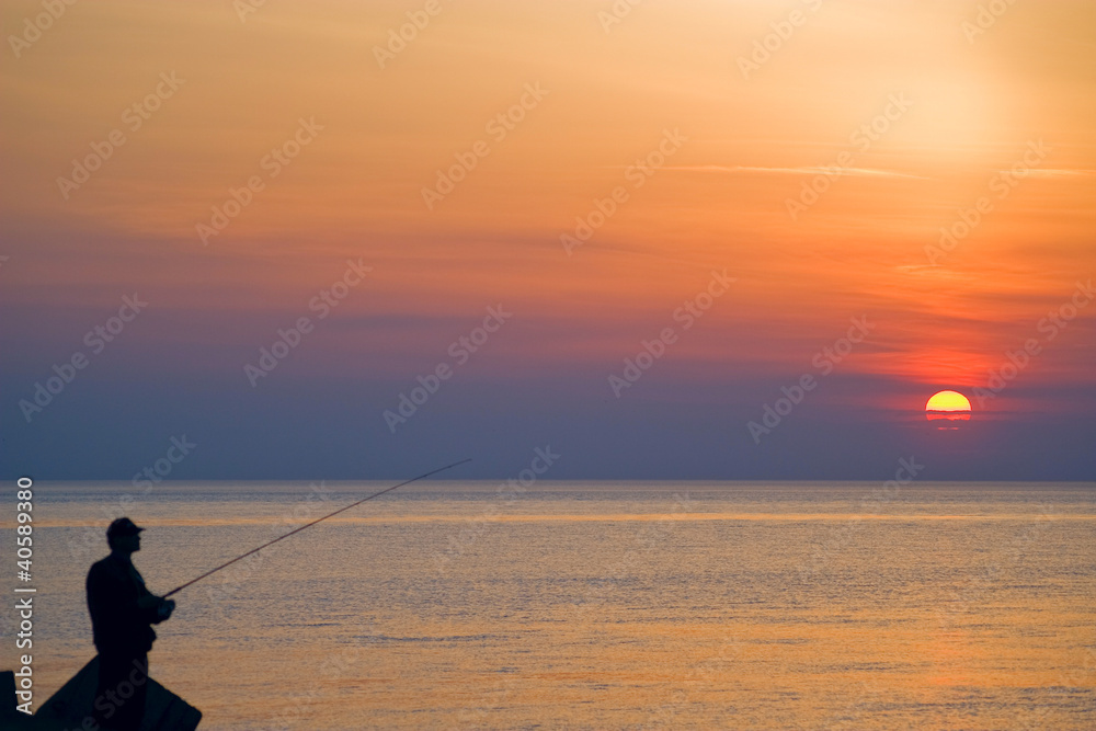 sunset fishing silhouette