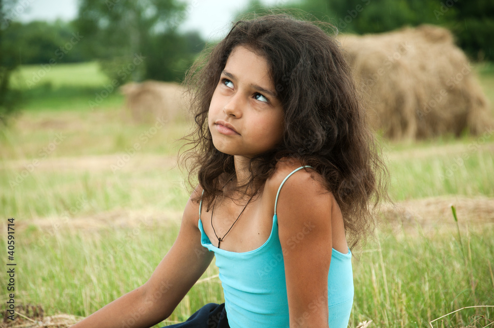 Beautiful long-haired girl in a field Beautiful long-haired girl in a field