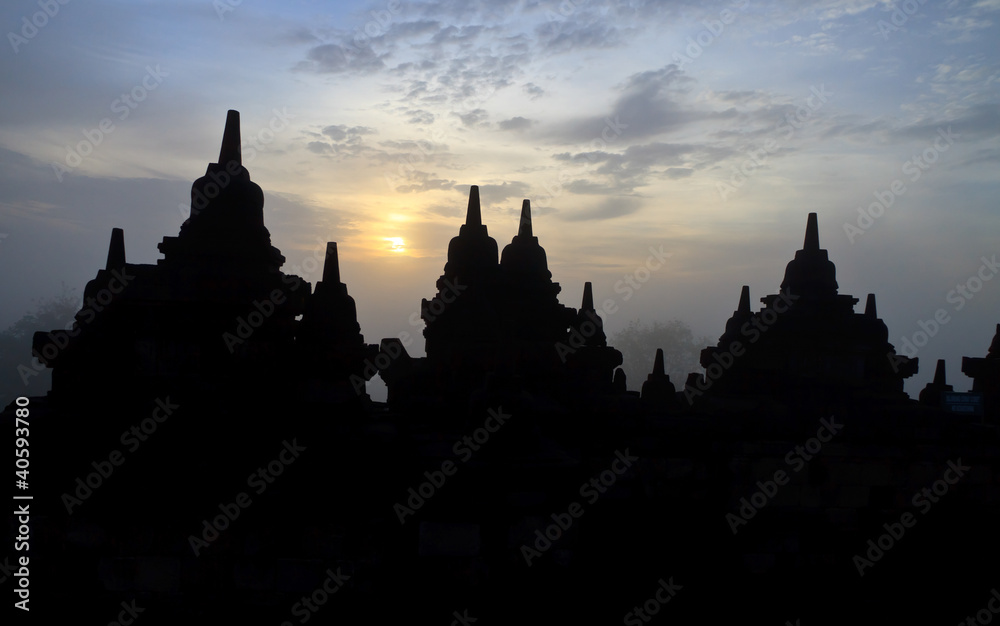 Borobudur Temple at sunrise  Jogjakarta, Java, Indonesia