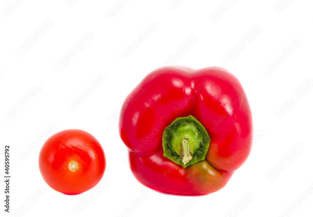 red pepper and tomato isolated on white background red pepper and tomato isolated on white background