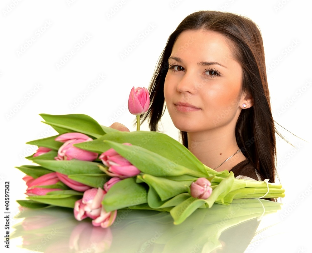 femme avec bouquet isolé