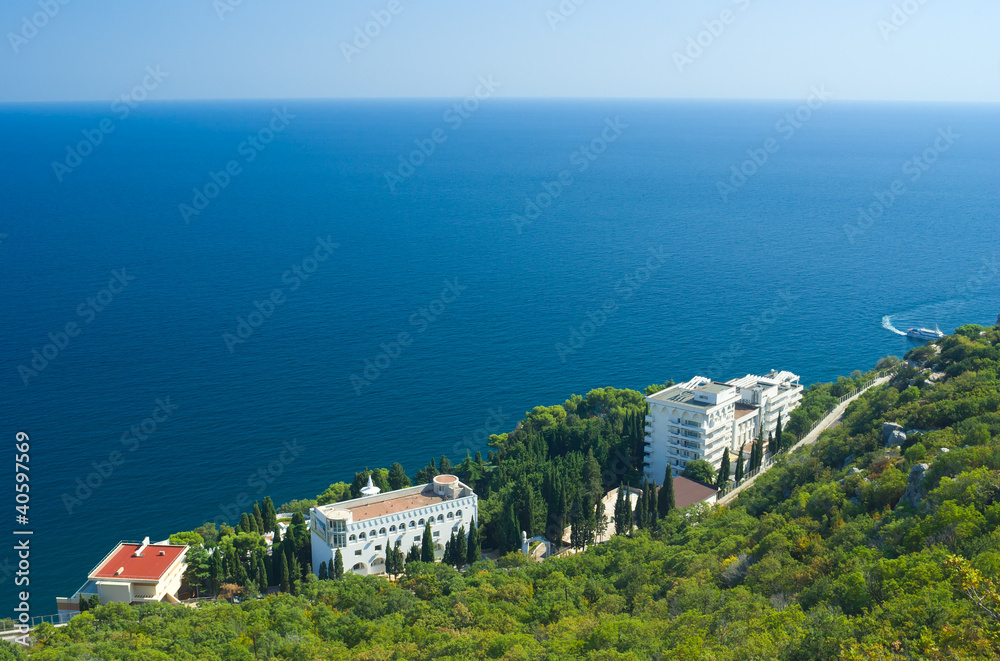 Beautiful Black Sea resort coast in Crimea, Ukraine. - obrazy, fototapety, plakaty 