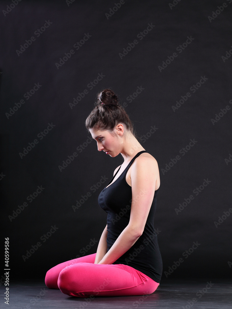beautiful young brunette woman stretching muscles arms beautiful young brunette woman stretching muscles arms