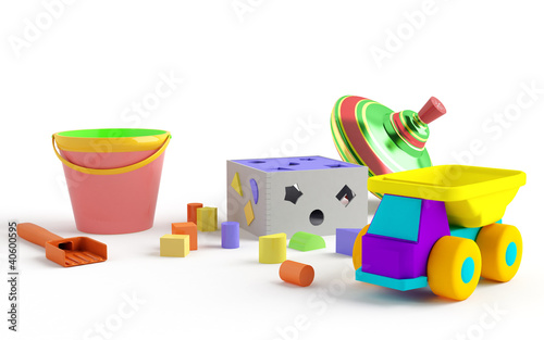 funny colored children's toys isolated on a white background