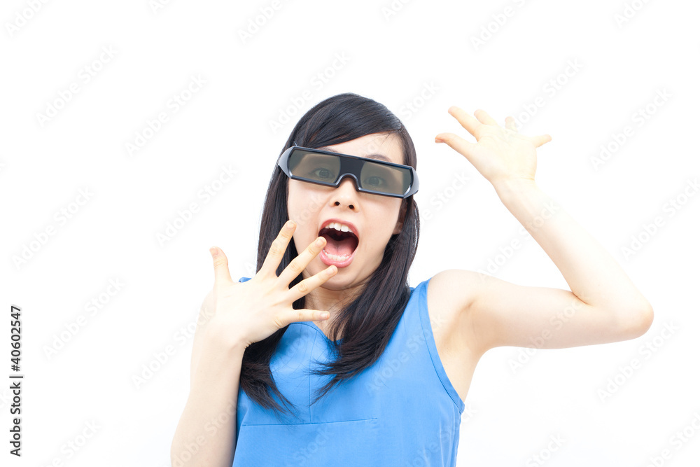 3Dメガネをかけた女性 3Dメガネをかけた女性